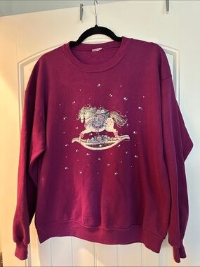 Women's vintage Crewneck Sweater with Decorative Rocking Horse Gopher Sport